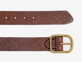 Western Debossed Center Bar Belt, Hickory